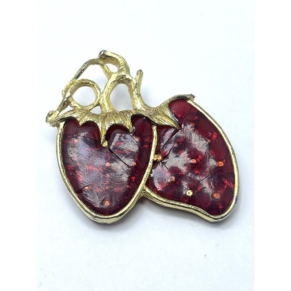 Vintage Red Strawberry Fruit Brooch Pin - image 3