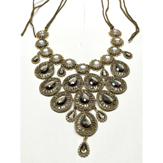 Vintage runway rhinestone flower necklace - image 7