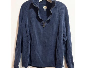 Vintage Tommy Bahama Men's Blue 1/4 Zip Long Sleeve Pullover Sweater Size L