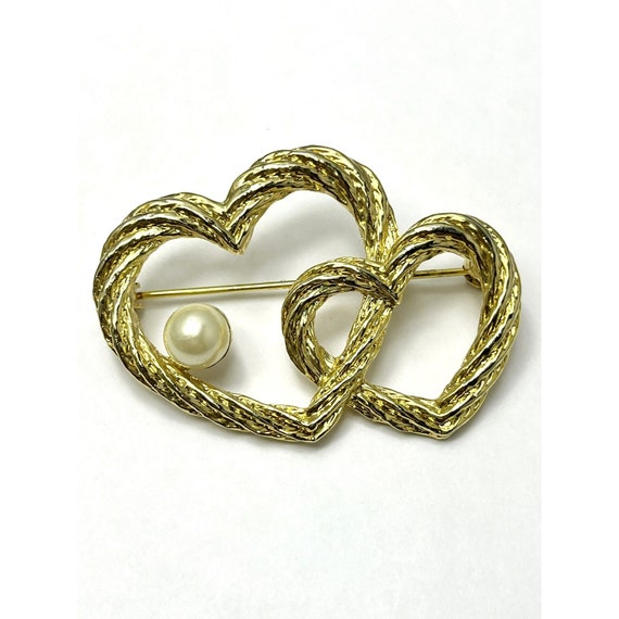 Vintage Double Heart Brooch Pin - image 1