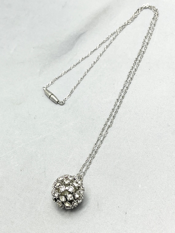 Vintage Rhinestone Silver Ball Necklace