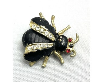 vintage Enamel Strass Bug Fly Insect Brooch Pin