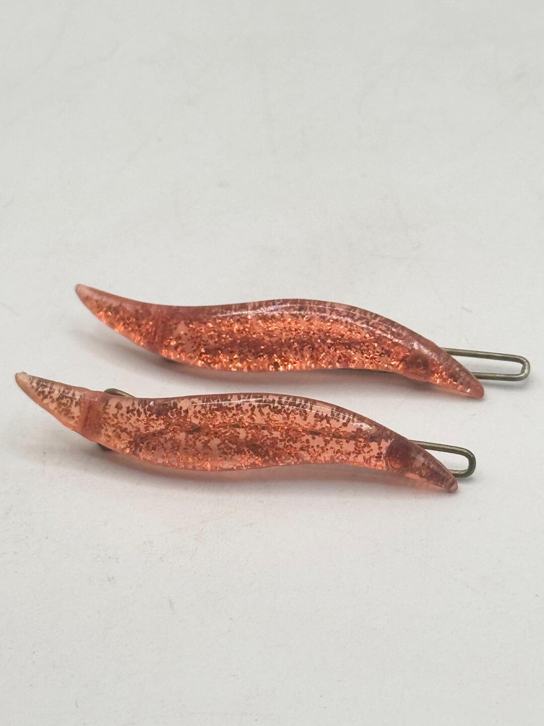 Vintage Lucite glitter hair clips barrettes set of two Vintage Lucite glitter hair clips barrettes set of two. For  main image 2
