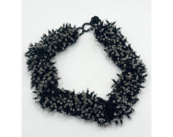 Vintage black beaded choker collar necklace