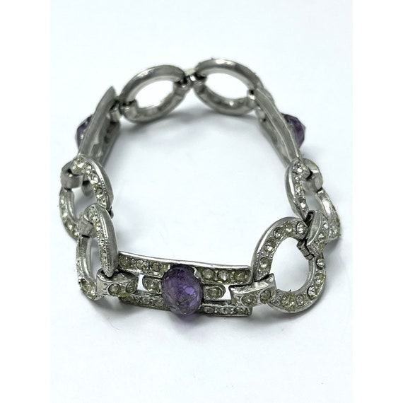 Art Deco Purple Glass Rhinestone Estate Bracelet - image 8