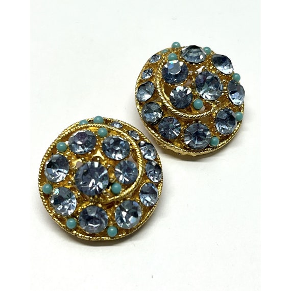 Vintage BSK Blue Beaded Rhinestone Earrings