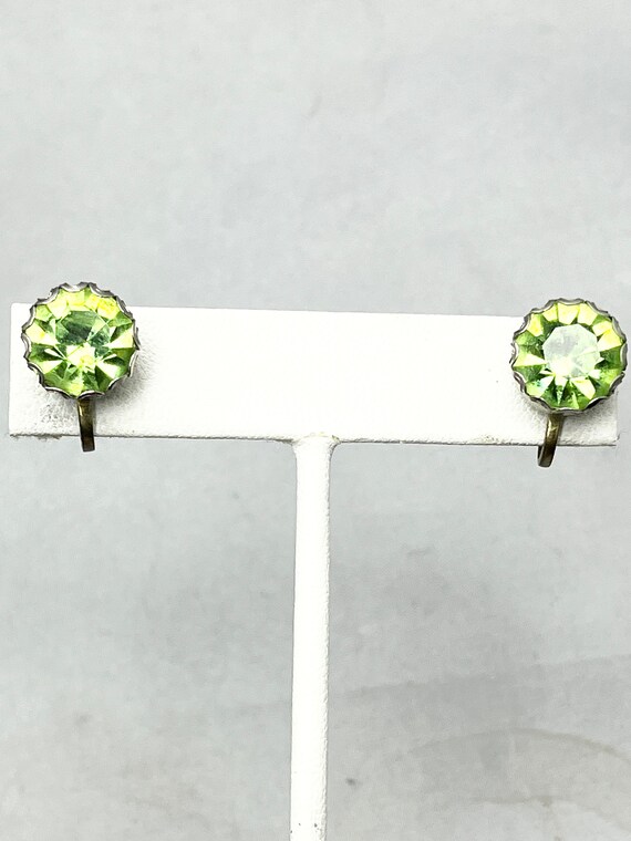 Vintage Green Rhinestone Stud Earrings - image 4