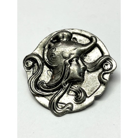 Vintage art nouveau lady brooch pin - image 2