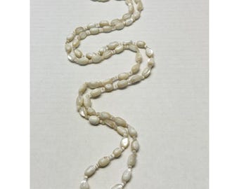 Vintage estate long mother of pearl MOP beaded necklace