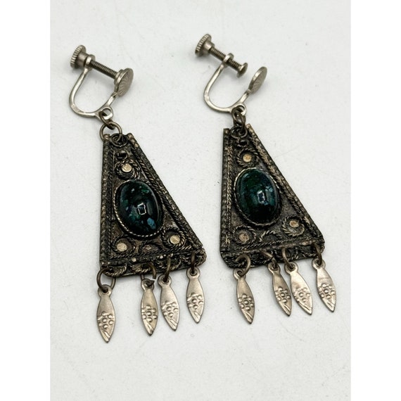 Vintage Made in Israel Green Stone Earrings - image 3