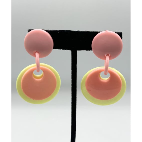 Vintage neon circle clip on dangle earrings - image 2
