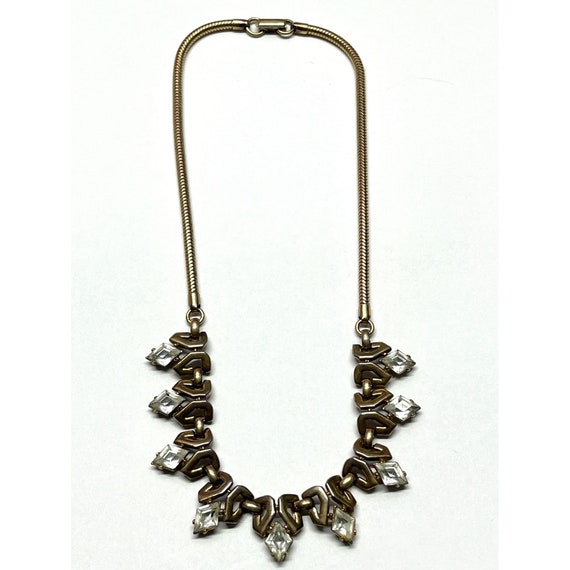 Vintage Trifari Rhinestone Gold Collar Necklace - image 1