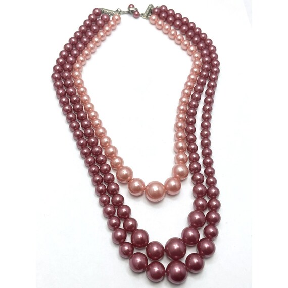 Vintage Pink Multi Strand Beaded Necklace - image 2
