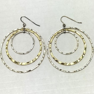 Vintage gold silver ring hoop dangle earrings