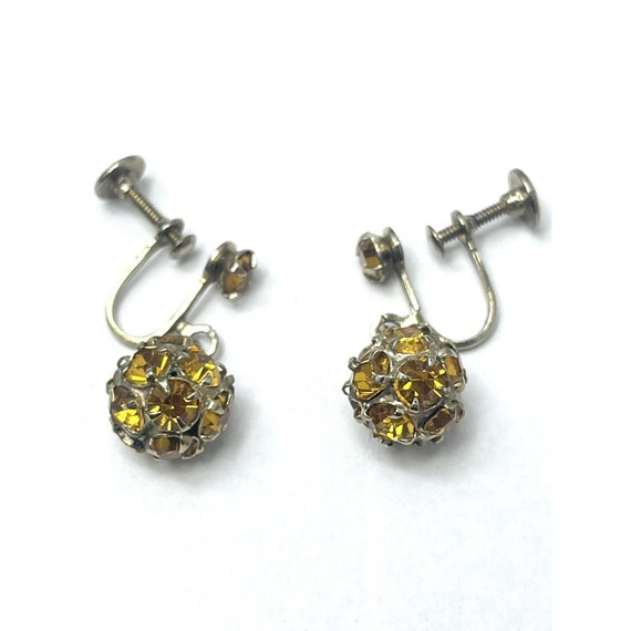 Vintage Yellow Rhinestone Drop Earrings - image 1