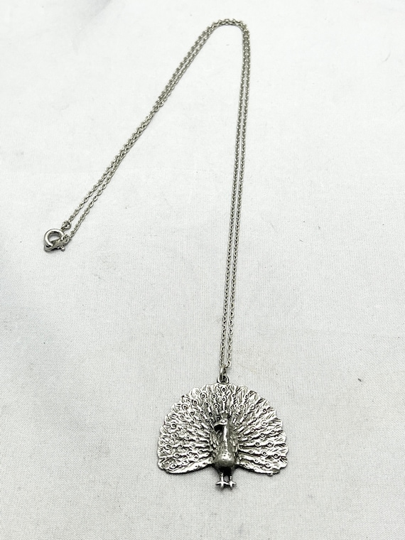 Vintage Peacock Bird Silver Tone Necklace