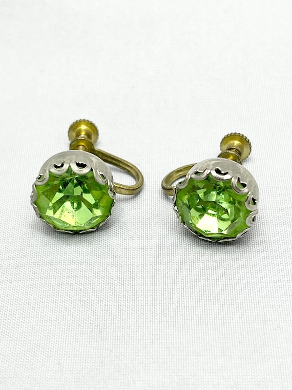 Vintage Green Rhinestone Stud Earrings - image 1