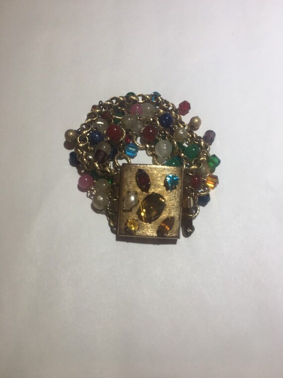 Vintage Czech beaded gold jeweled clasp Bracelet - image 3