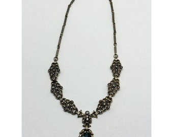 Vintage blue rhinestone collar necklace