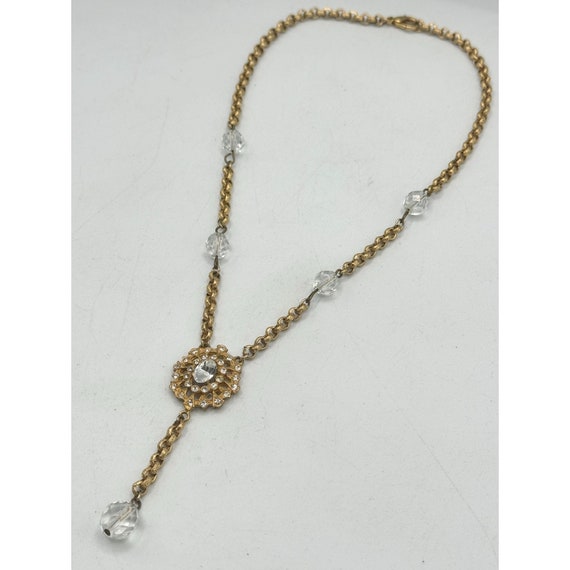 Vintage gold rhinestone crystal necklace - image 2