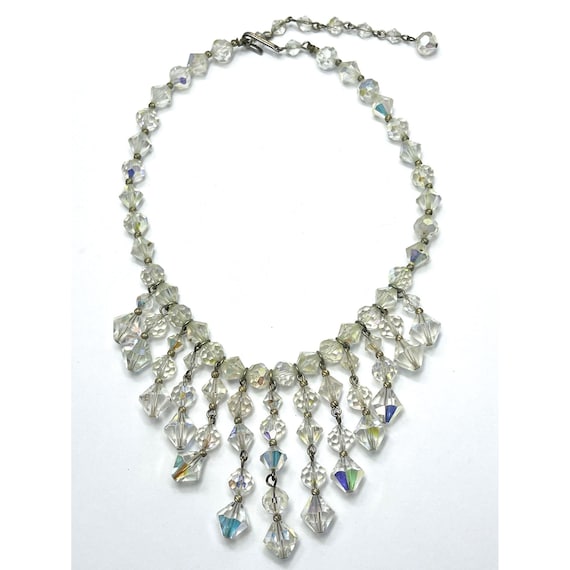 Vintage Crystal Beaded Tassel Fringe Collar Neckl… - image 1