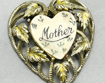 Vintage Mother Heart Brooch Pin