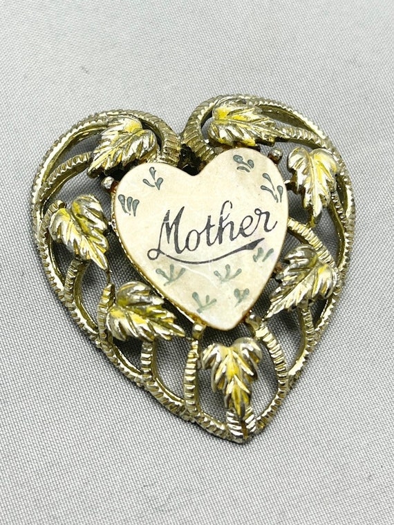 Vintage Mother Heart Brooch Pin