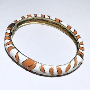 KJL Kenneth Jay Lane Enamel Striped Cuff Hinged Bangle Bracelet