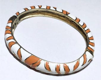 KJL Kenneth Jay Lane Enamel Striped Cuff Hinged Bangle Bracelet