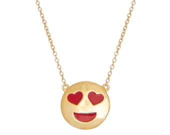 Nuevo collar con colgante de esmalte de plata de ley 925 con emoji y ojos de corazón