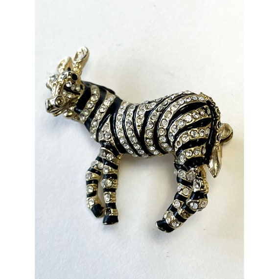 Vintage Rhinestone Enamel Zebra Brooch Pin - image 5