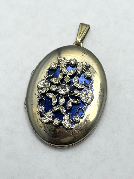 Vintage Rhinestone Locket Pendant Charm