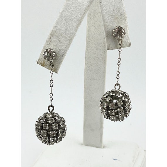 Vintage drop dangle rhinestone ball earrings - image 4