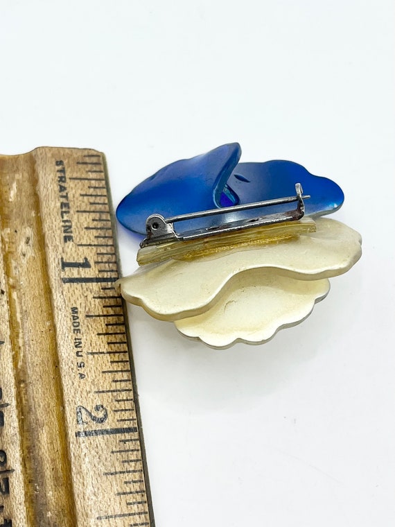 Vintage Blue Lucite Pearl Flower Brooch Pin - image 3