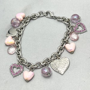 vintage Pink Strass Heart Charm Bracelet image 3