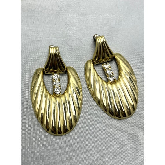 Vintage Rhinestone Dangle Gold Earrings - image 2