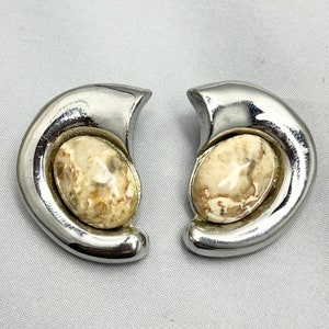 Vintage Silver Tone Stone Clip On Earrings