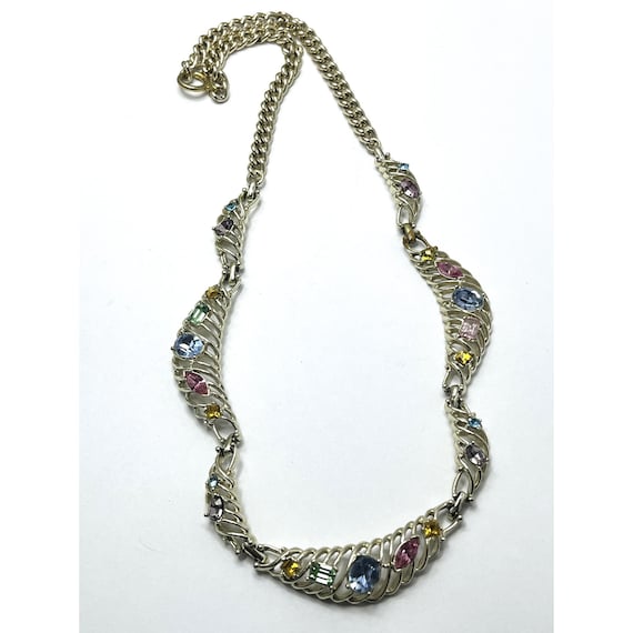 Vintage Jeweled Rhinestone Gold Necklace - image 4