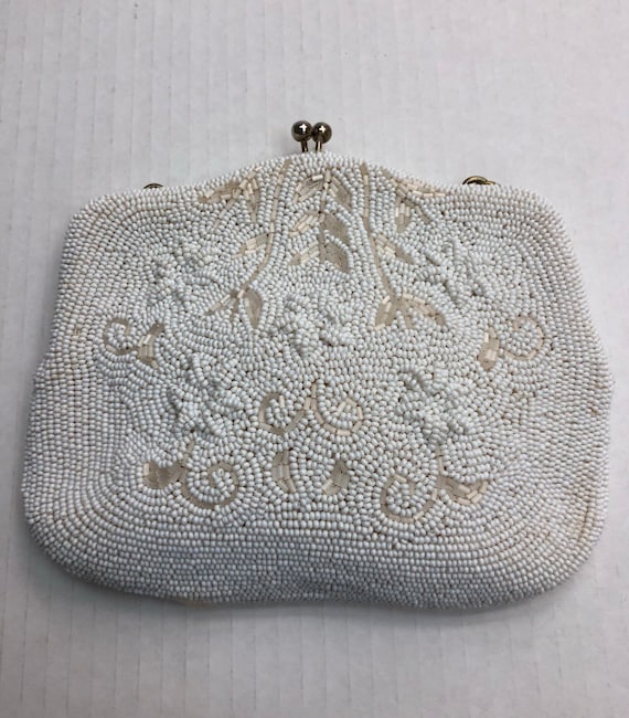 Vintage white beaded Korea clutch bag. Fully beade