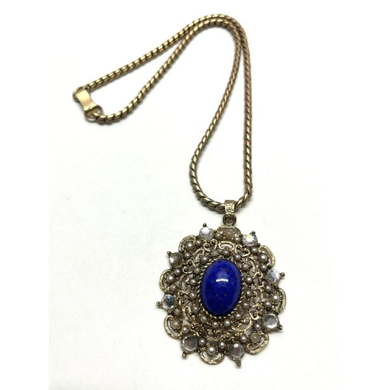 Vintage Blue Glass Pendant Necklace