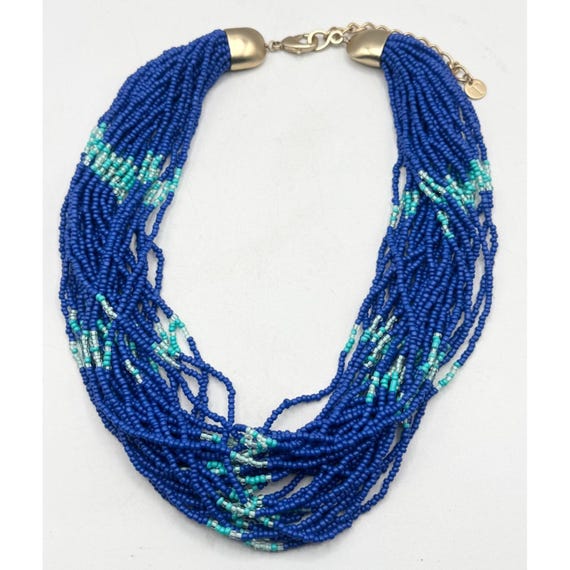 Talbots blue seed bead multi strand necklace