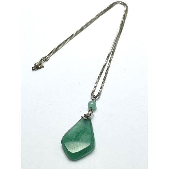 Vintage Green Glass Pendant Necklace - image 2
