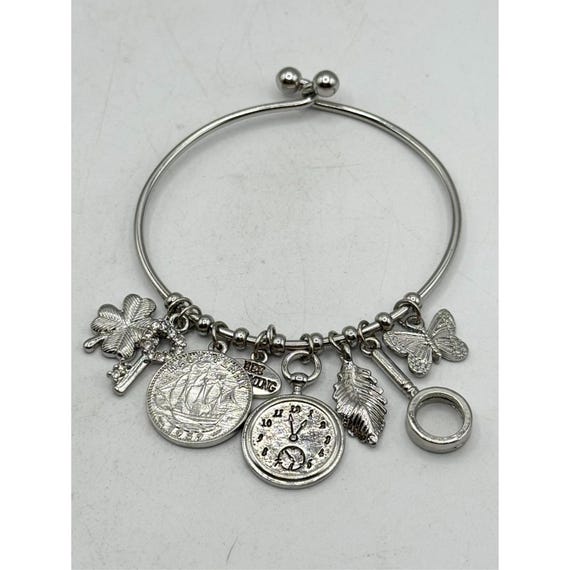Multi charm bangle silver bracelet - image 4