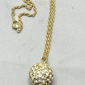 Vintage Gold Tone Rhinestone Ball Pendant Necklace