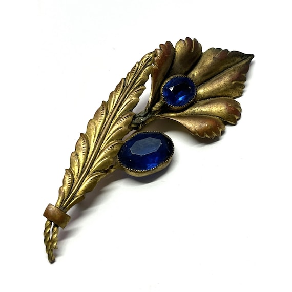 Vintage Estate Blue Stone Flower Brooch Pin - image 3