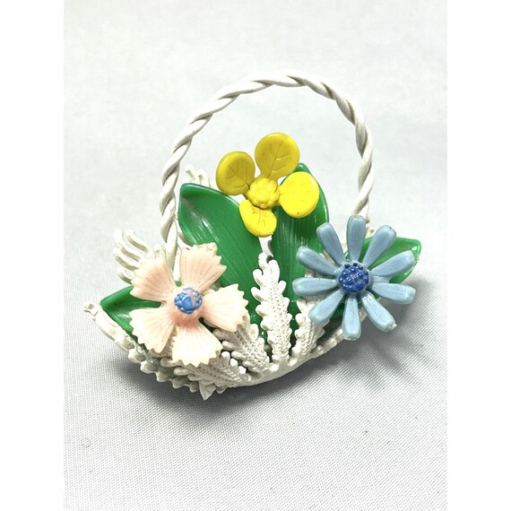 Vintage Plastic Flower Basket Brooch Pin - image 2