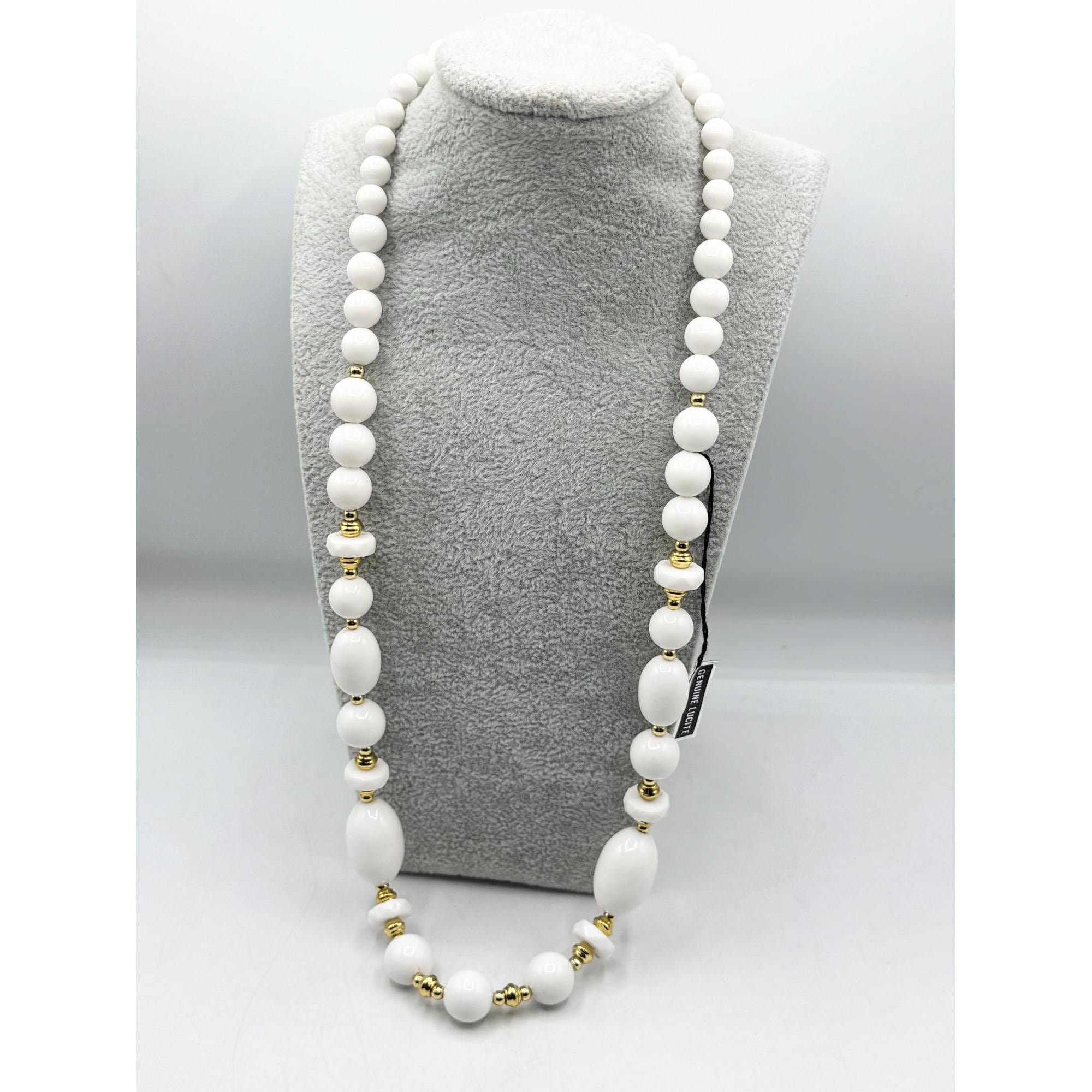Vintage Genuine Lucite White & Gold Beaded Necklace - Etsy