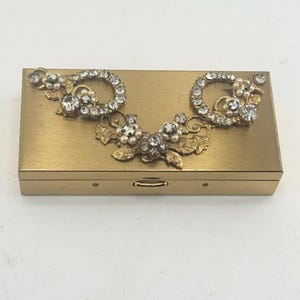 Vintage rhinestone pearl floral Cigarette trinket box