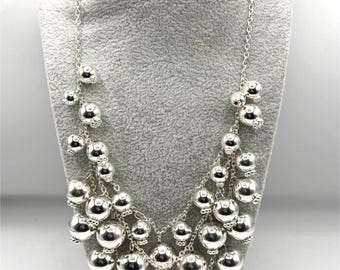Silver ball charm chain collar necklace