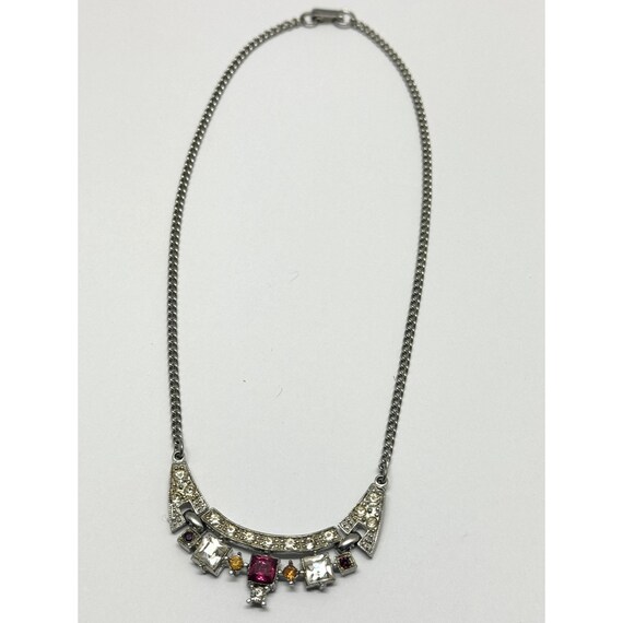 Vintage silver rhinestone collar necklace - image 3